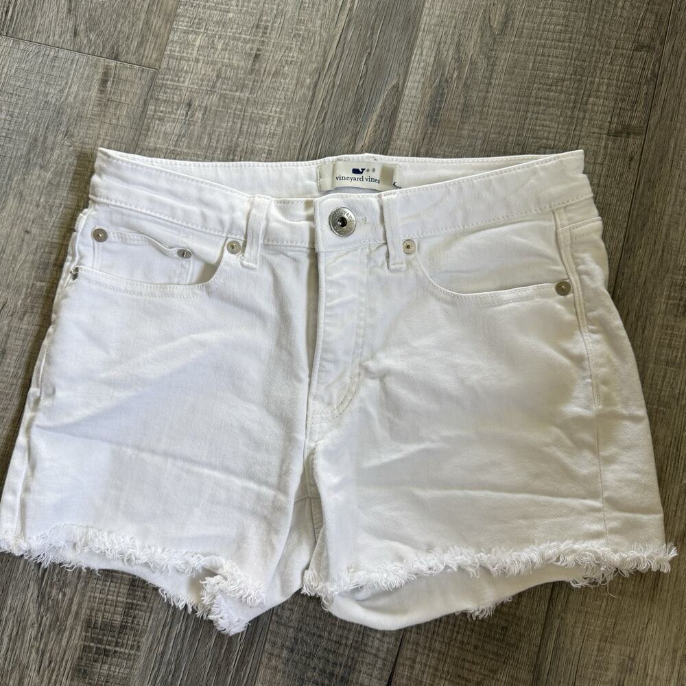 Vineyard Vines Womens Mid Rise Cut Off Denim Shorts 3” Inseam White Size 25